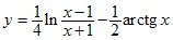 y=1/4*ln(x-1)/(x+1)-1/2*arctgx