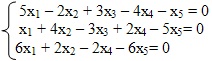 система линейных уравнений 5х1–2х2+3х3–4х4–х5=0 х1+4х2–3х3+2х4–5х5=0 6х1+2х2–2х4–6х5=0